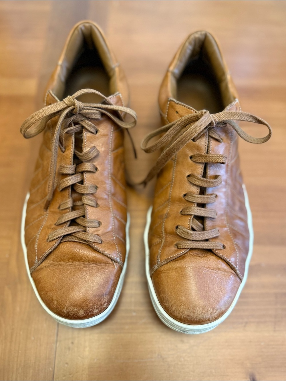 M.Gemi Tan Leather Tie Up Tennis Shoe Made Italy Mens Sz 44 Preppy Comfy Euro